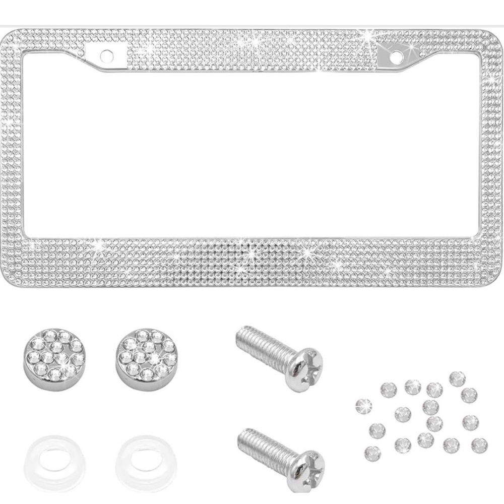 (SOLD) SILVER BLING CAR LICENSE PLATE FRAME HANDCRAFTED RHINESTONE BEDAZZLED NWT